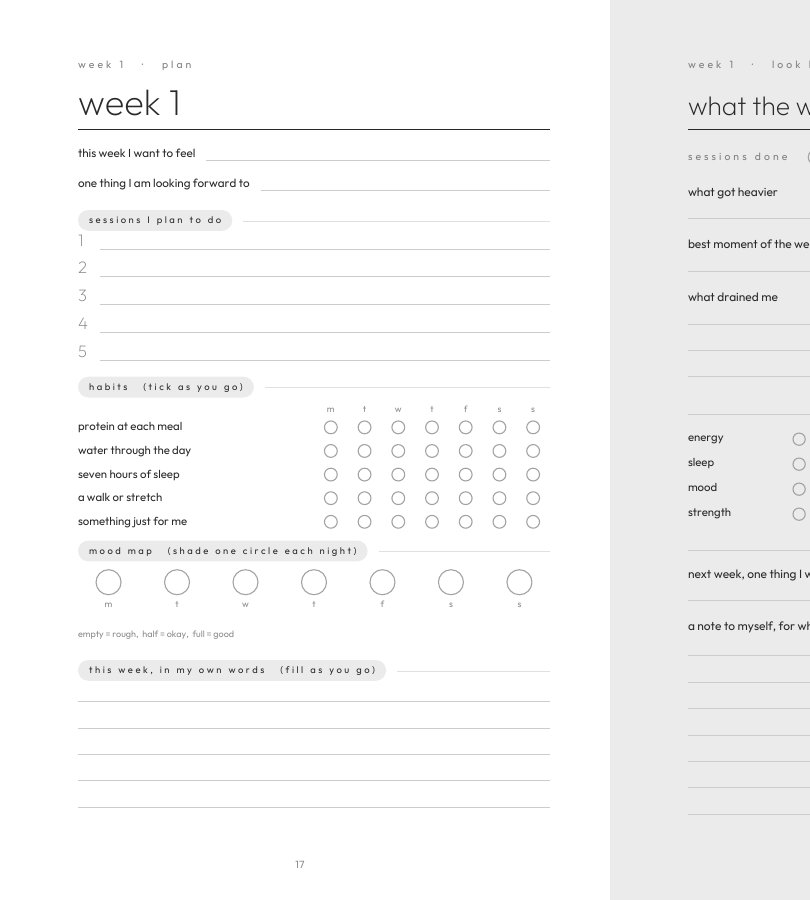Week one plan page with a habit grid